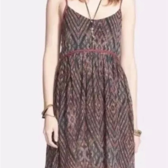 Free People Brown and Red Cut Out Pleated Sundress - Picture 2 of 7